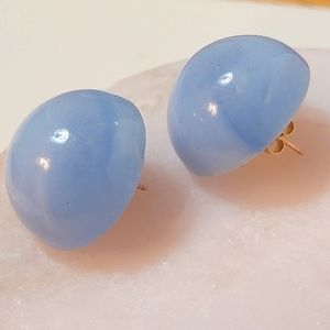 Vintage Dome Earrings Blue Swirl Oversized
